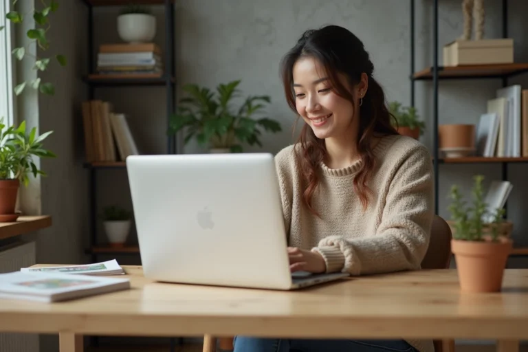 Femme en bureau à domicile dans un environnement calme