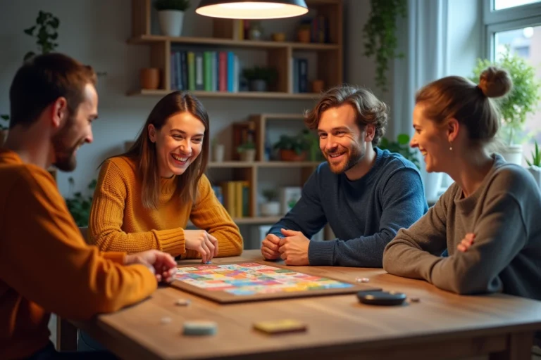 Groupe d'amis jouant à un jeu de société convivial