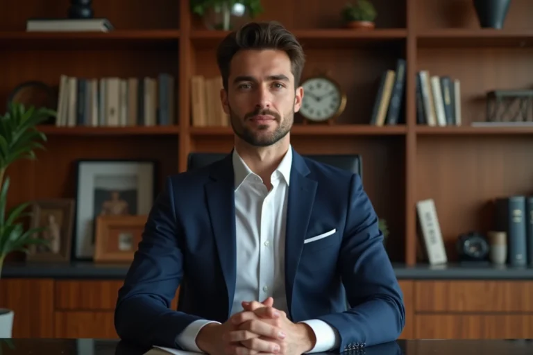 Homme en costume dans un bureau élégant et sophistiqué