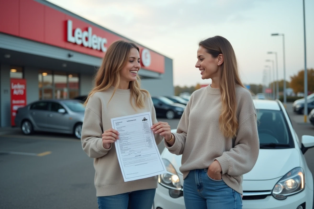 Jeune femme vérifiant son document de voiture devant sa voiture