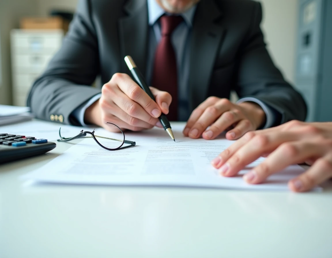 Gros plan sur des mains signant le document de solde de tout compte lors d'un départ à la retraite